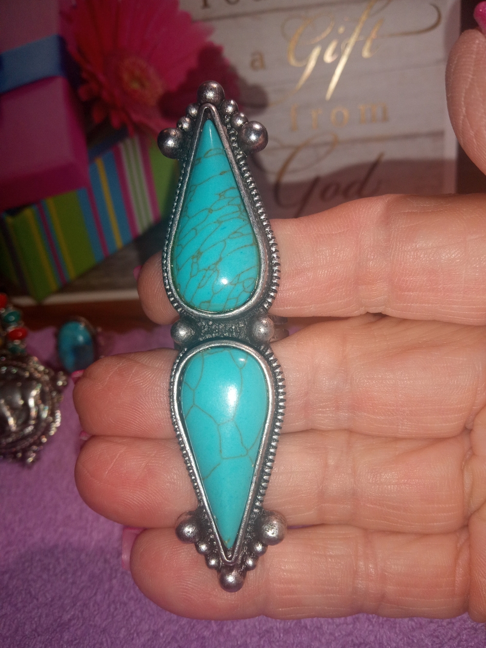 Turquoise Double Teardrop Silver-Accent Pendant Faux- Brand Unspecified